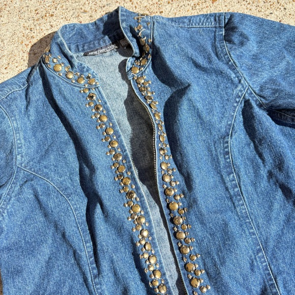 New Direction Blue Denim Embellished Jacket Zip Up Size Small - Picture 3 of 6